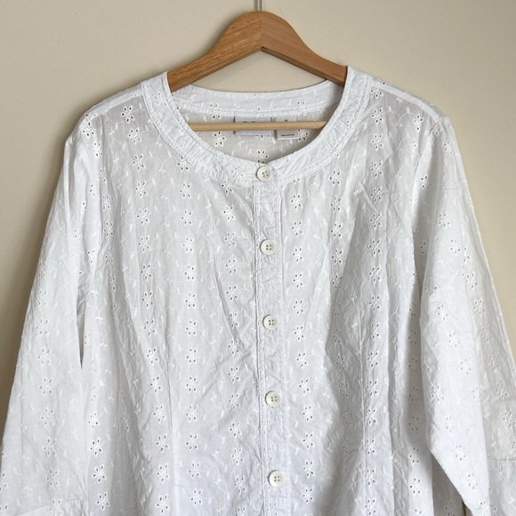 White Eyelet Cottage Button-Up Blouse - Picture 2 of 6